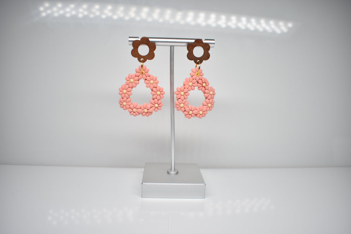 Coral Daisy Chain Dangle Earrings