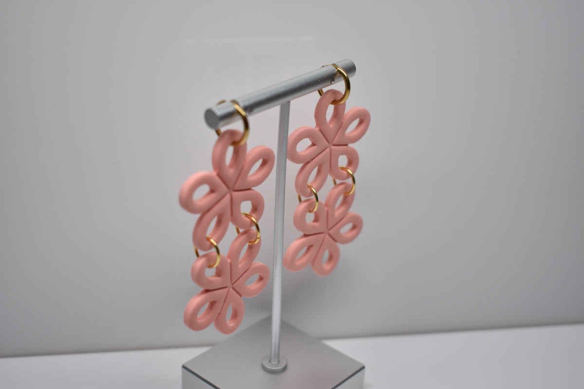 Cascading Petals Double Flower Earrings – Coral