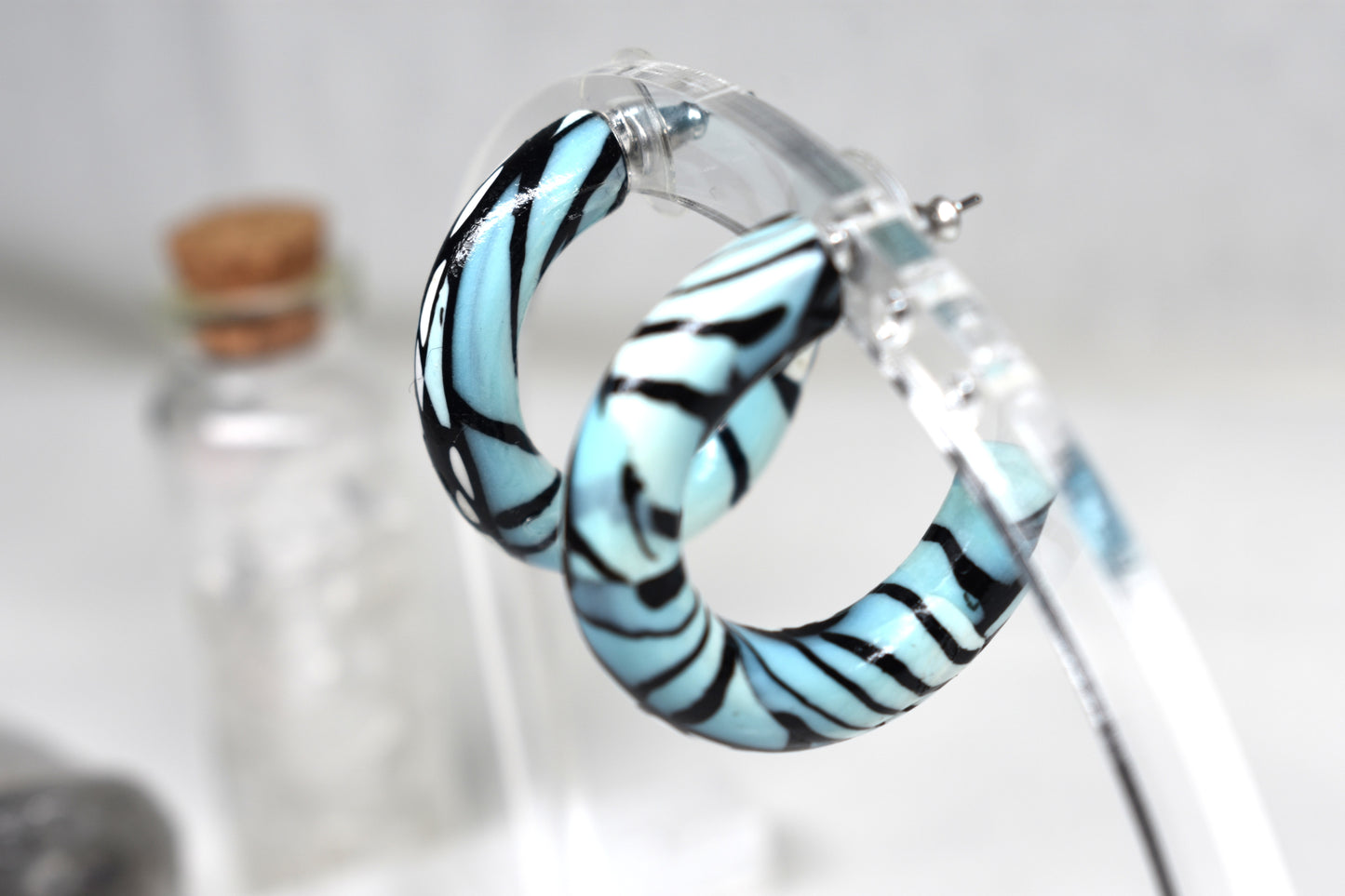 Blue Zebra Hoop Earrings