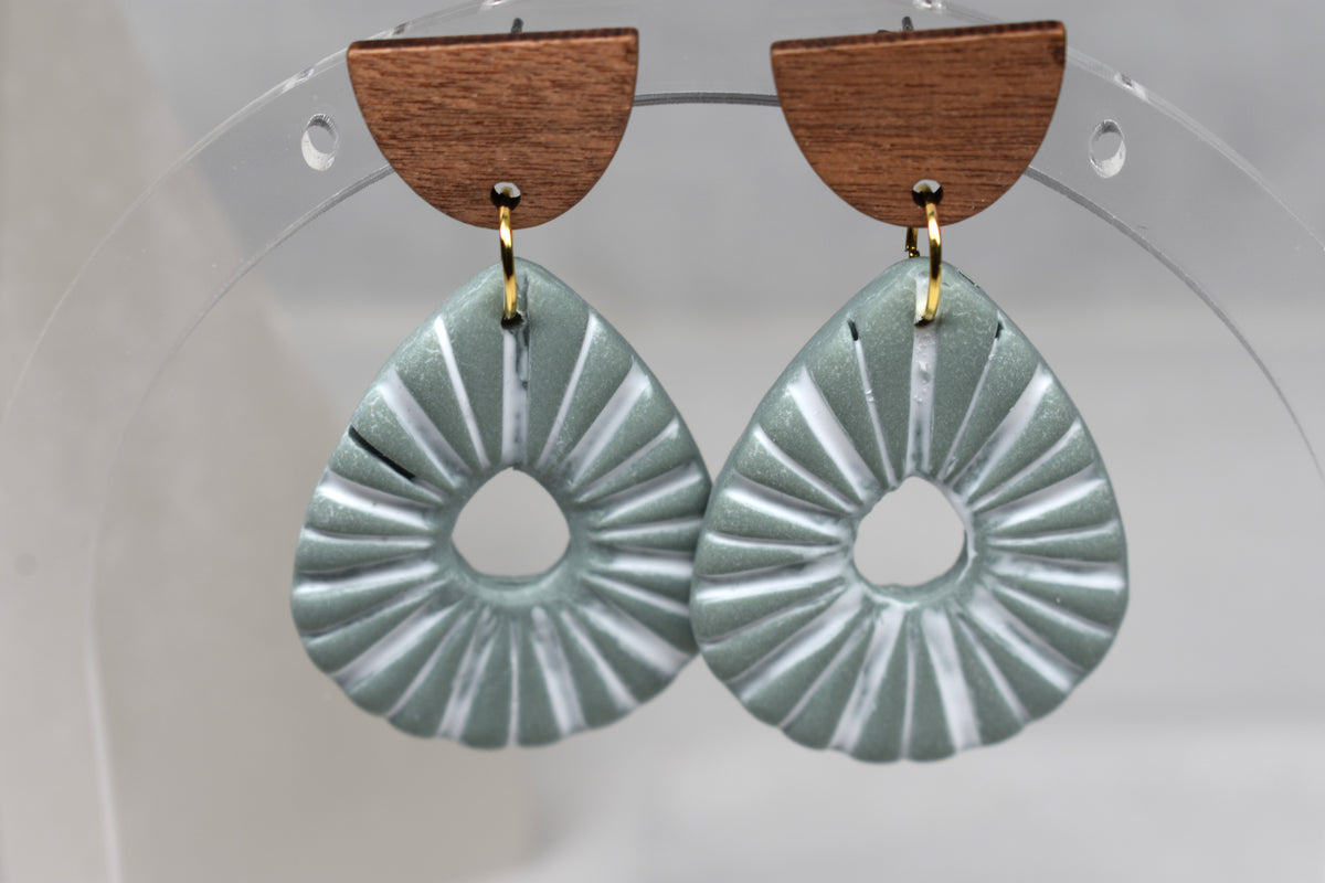 Sage Sunbeams - Textured Teardrop Dangle Earrings