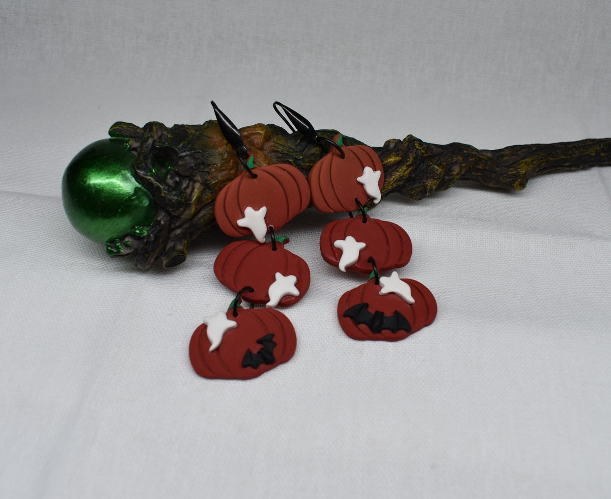 Triple Ghost Pumpkin Earrings