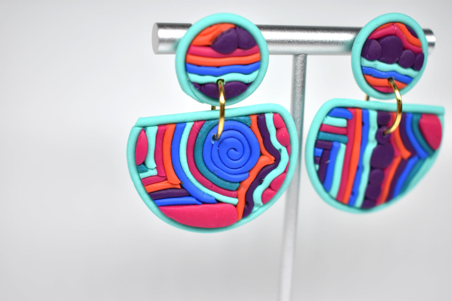 Rainbow Half-Moon Soutache Drop Earrings