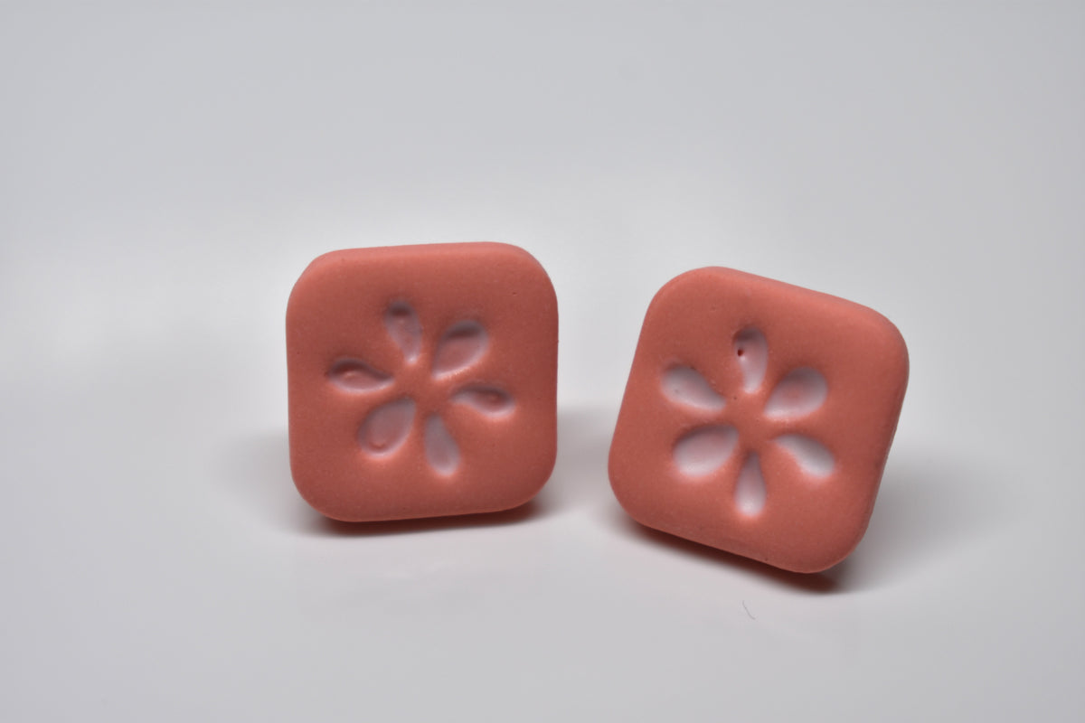 Tile Stud Earrings – Soft Coral