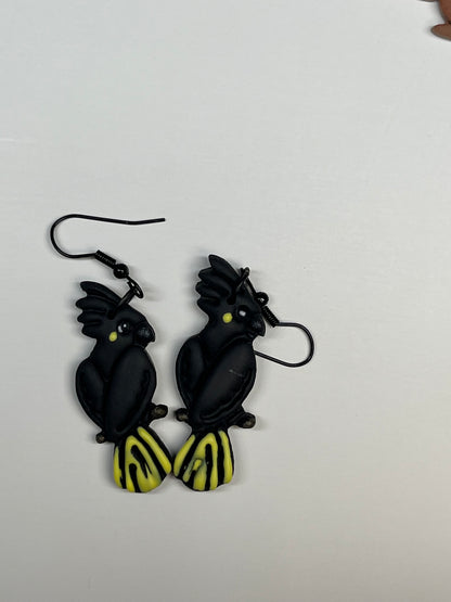 Black Cockatoo Yellow tail earring 