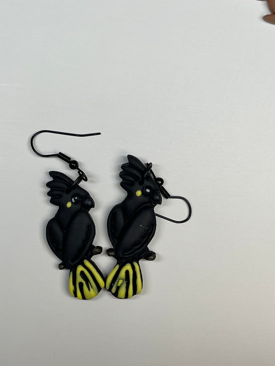 Black Cockatoo Yellow tail earring 