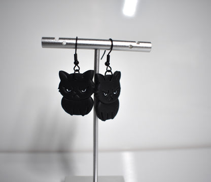 Black Grumpy Cat Earring 