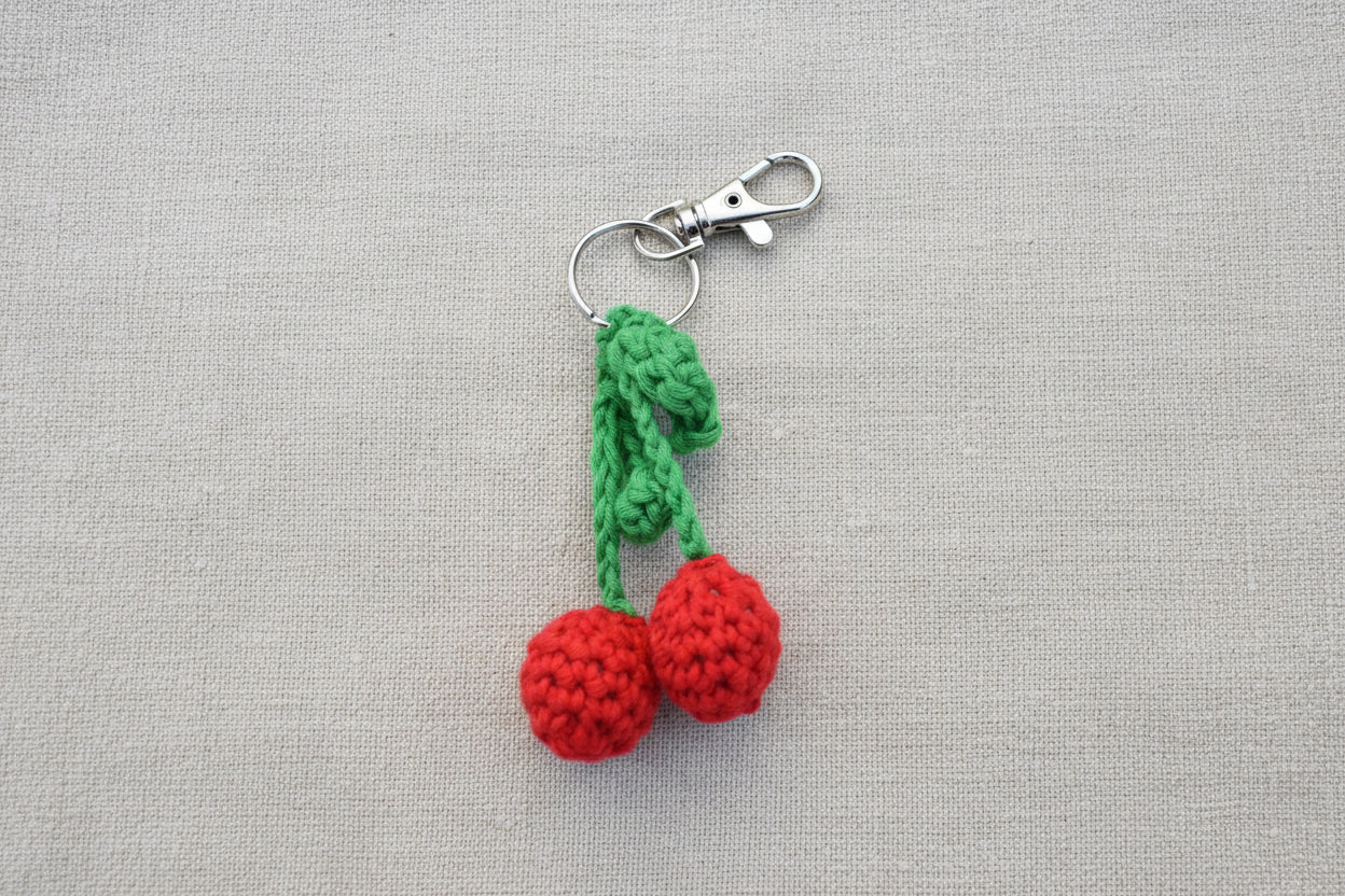 Cherry Crochet Key Ring 