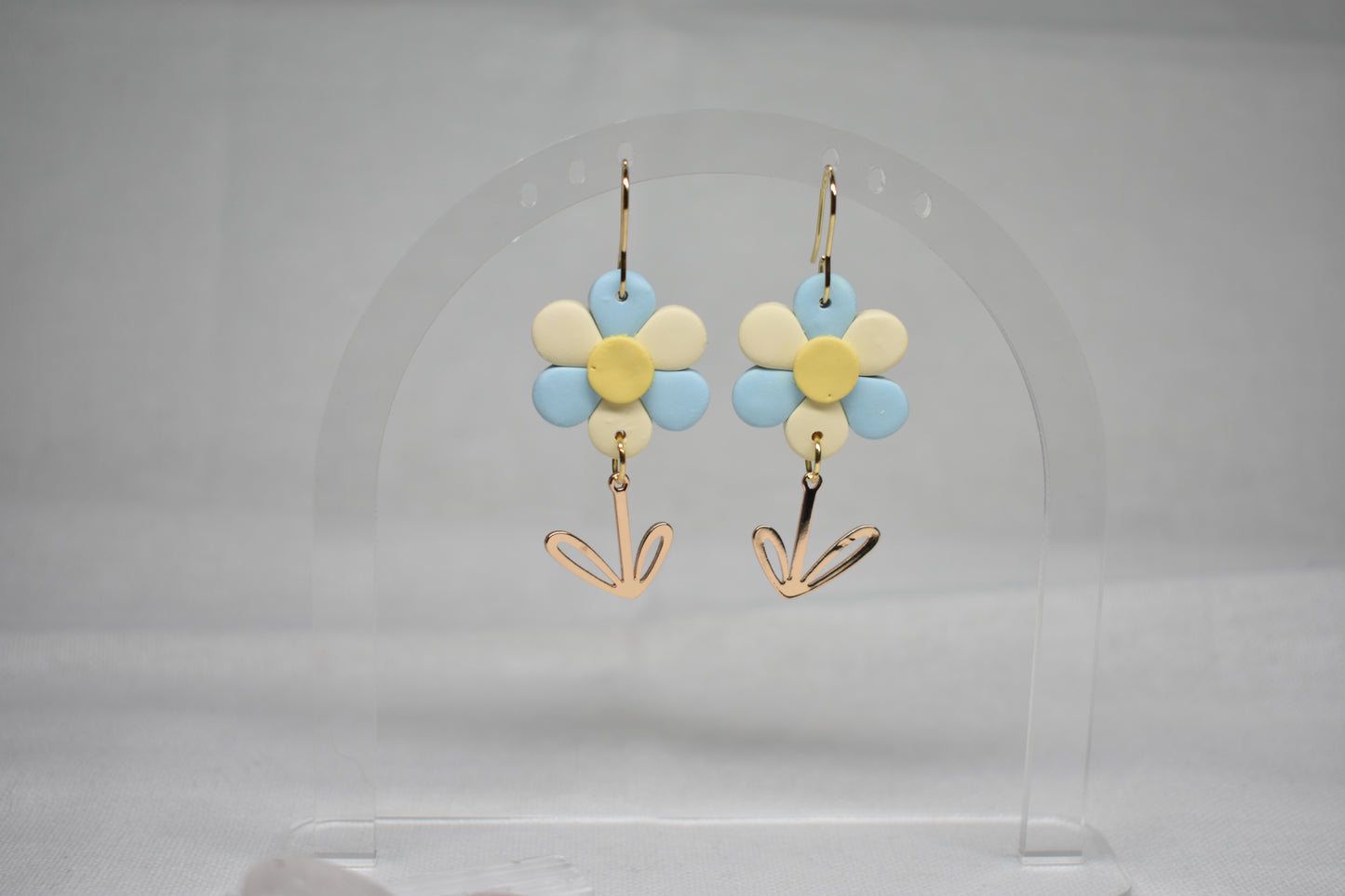 Pastel Daisy & Stem Drop Earrings