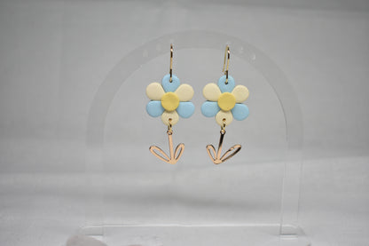 Pastel Daisy & Stem Drop Earrings