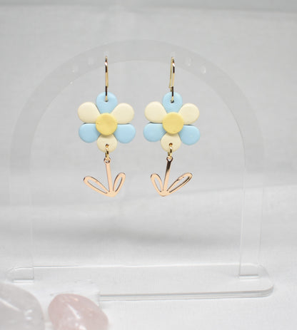 Pastel Daisy & Stem Drop Earrings