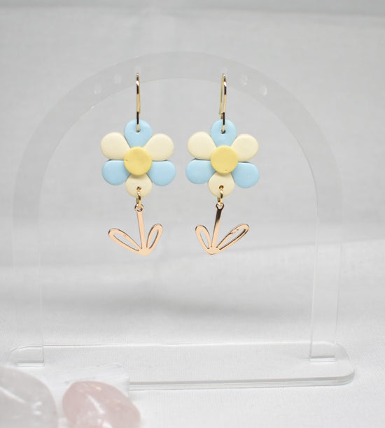 Pastel Daisy & Stem Drop Earrings