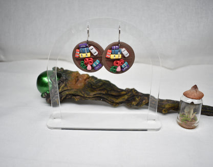 The Reading Room - Round Bookshelf Dangle Earrings