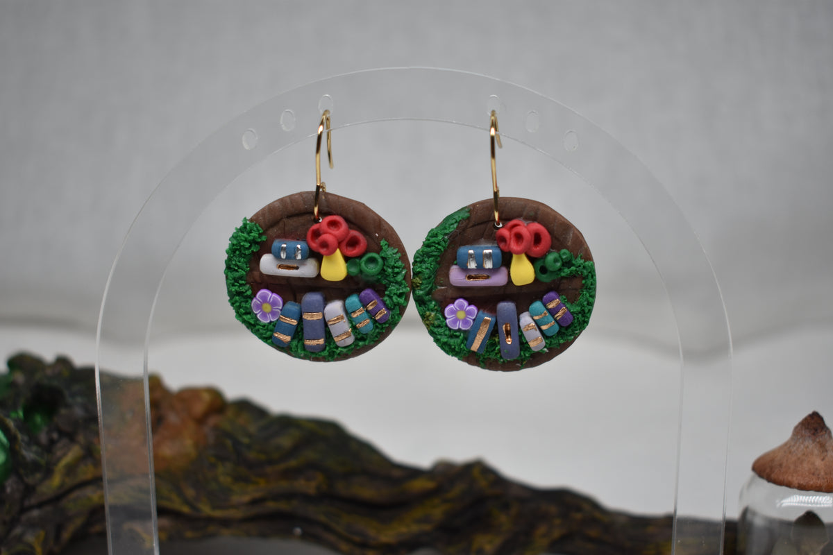 The Cosy Chapter - Round Bookshelf Dangle Earrings