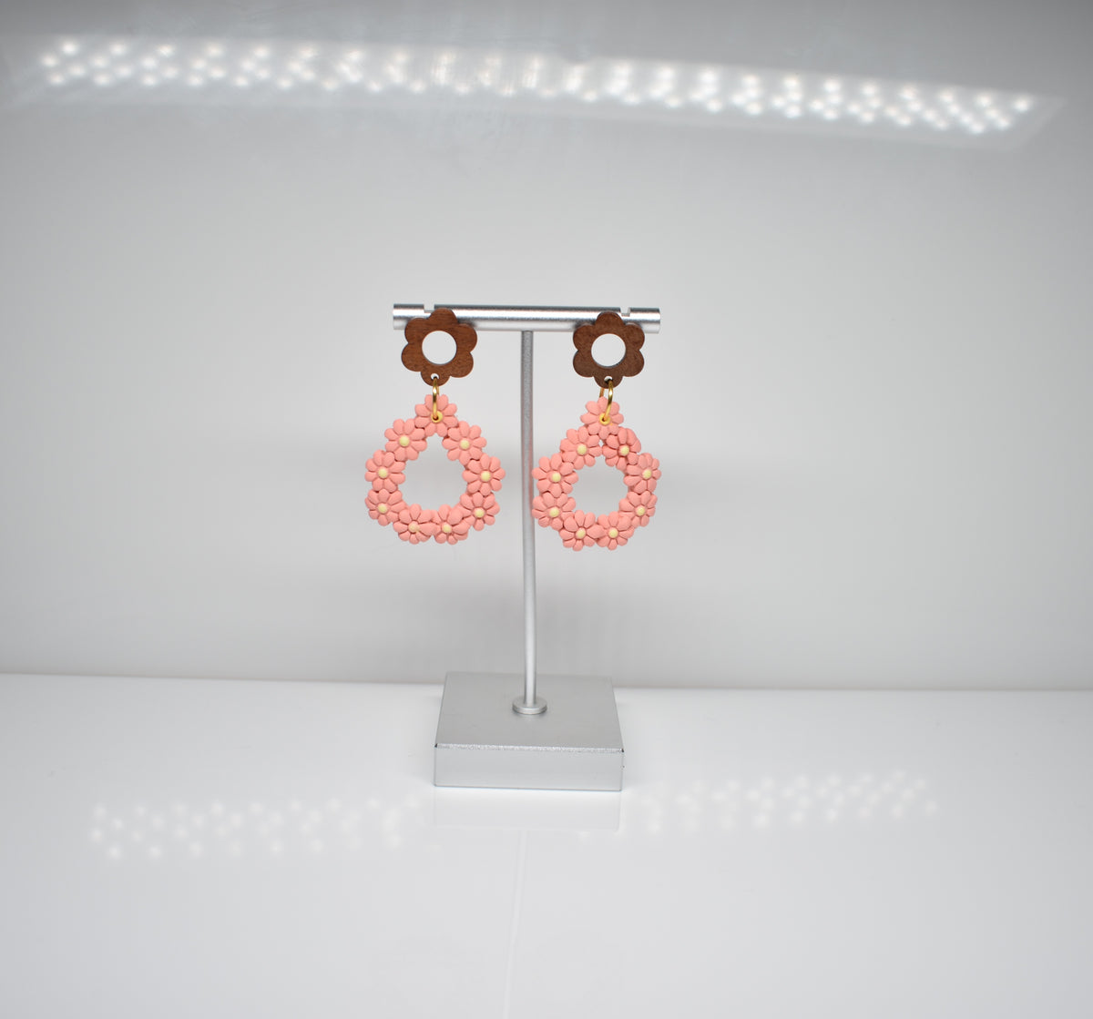 Coral Daisy Chain Dangle Earrings