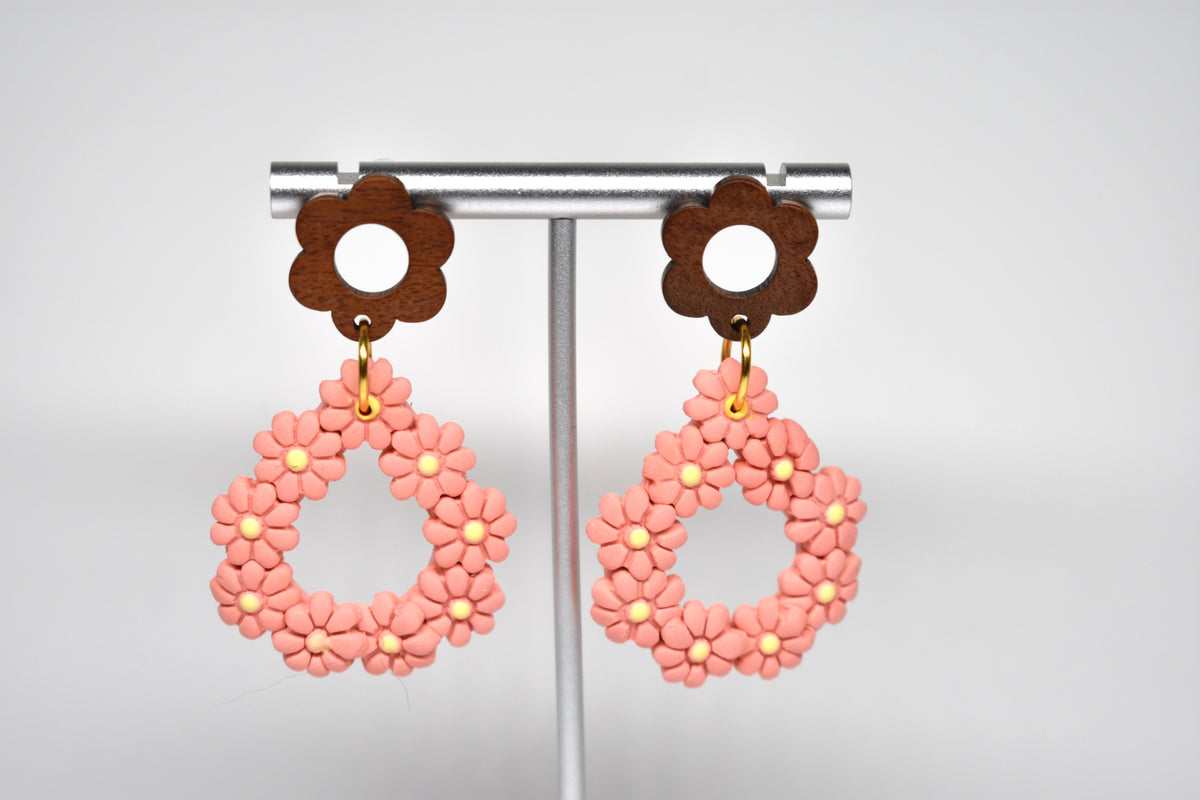 Coral Daisy Chain Dangle Earrings