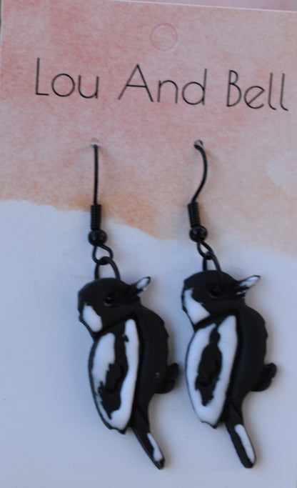 Magpie Earrings – Handmade Polymer Clay, Australian Bird Dangle
