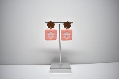Retro Bloom - Floral Square Dangle Earrings