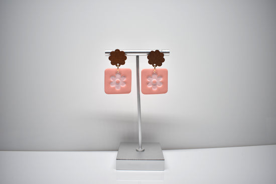 Retro Bloom - Floral Square Dangle Earrings