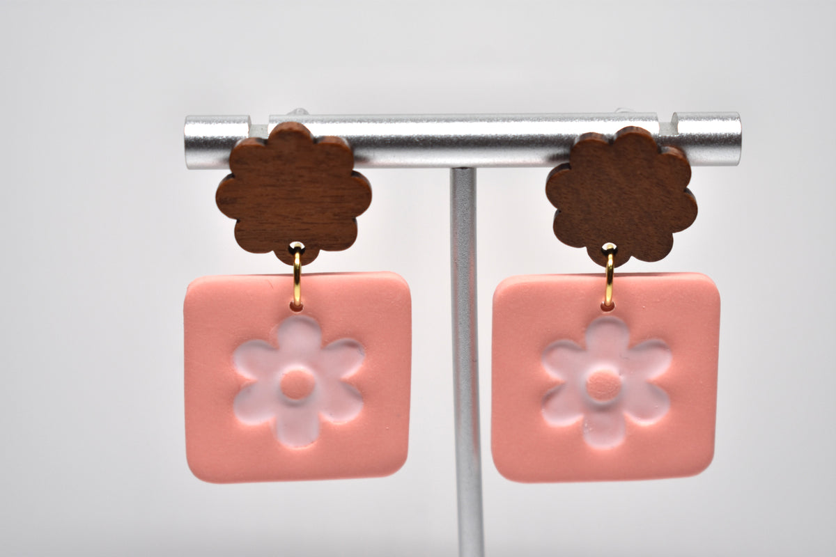 Retro Bloom - Floral Square Dangle Earrings