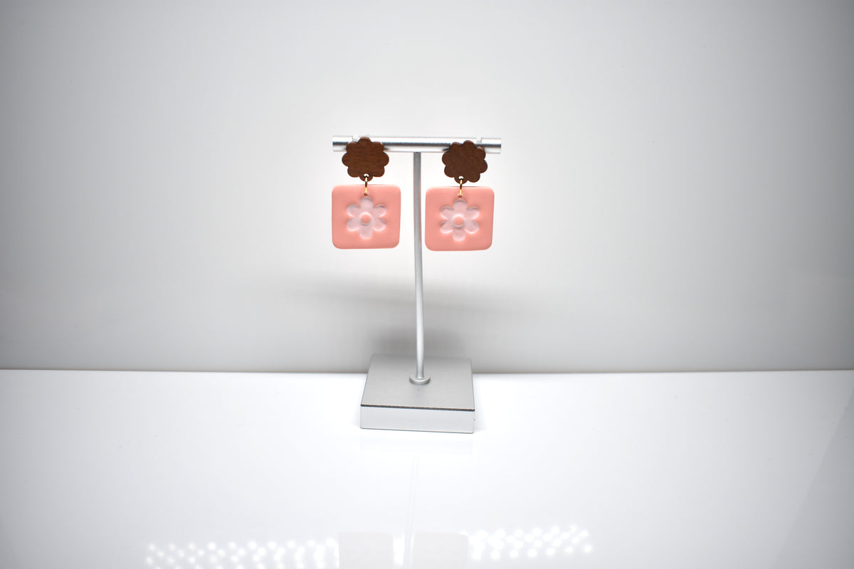 Retro Bloom - Floral Square Dangle Earrings