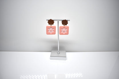 Retro Bloom - Floral Square Dangle Earrings