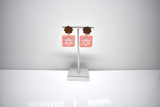 Retro Bloom - Floral Square Dangle Earrings