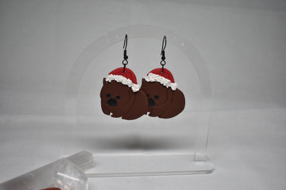 Wombat Santa Earrings