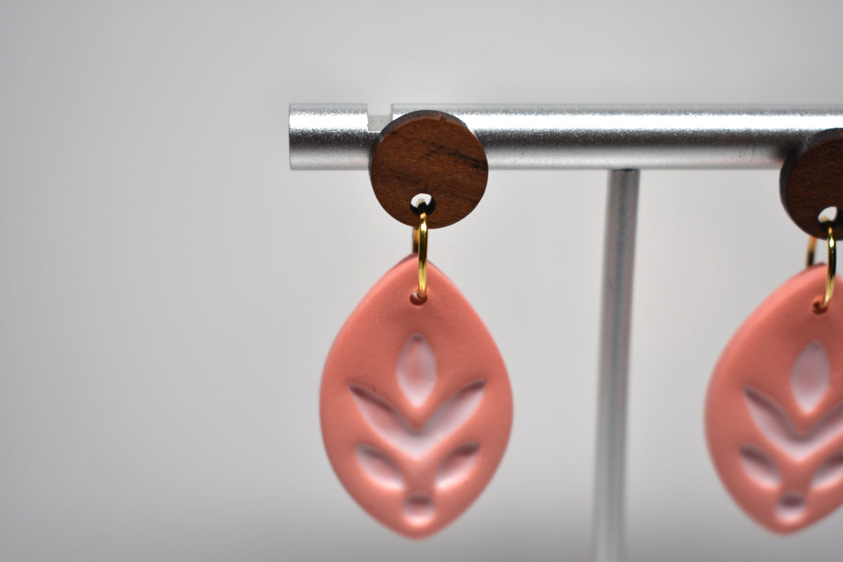 Coral Fern - Leaf Dangle Earrings