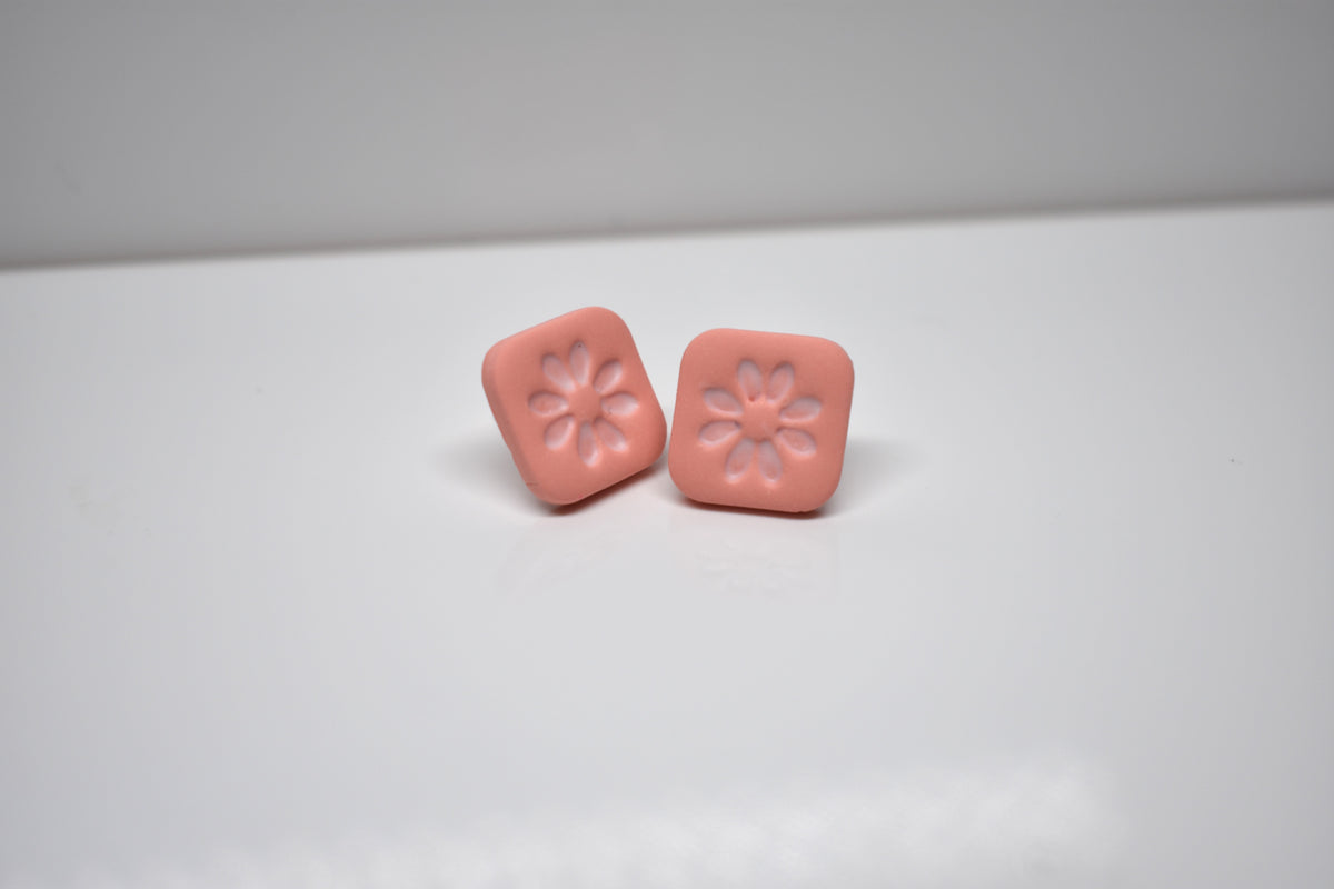 Tile Stud Earrings – Soft Coral