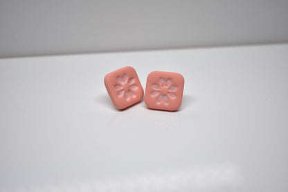 Tile Stud Earrings – Soft Coral