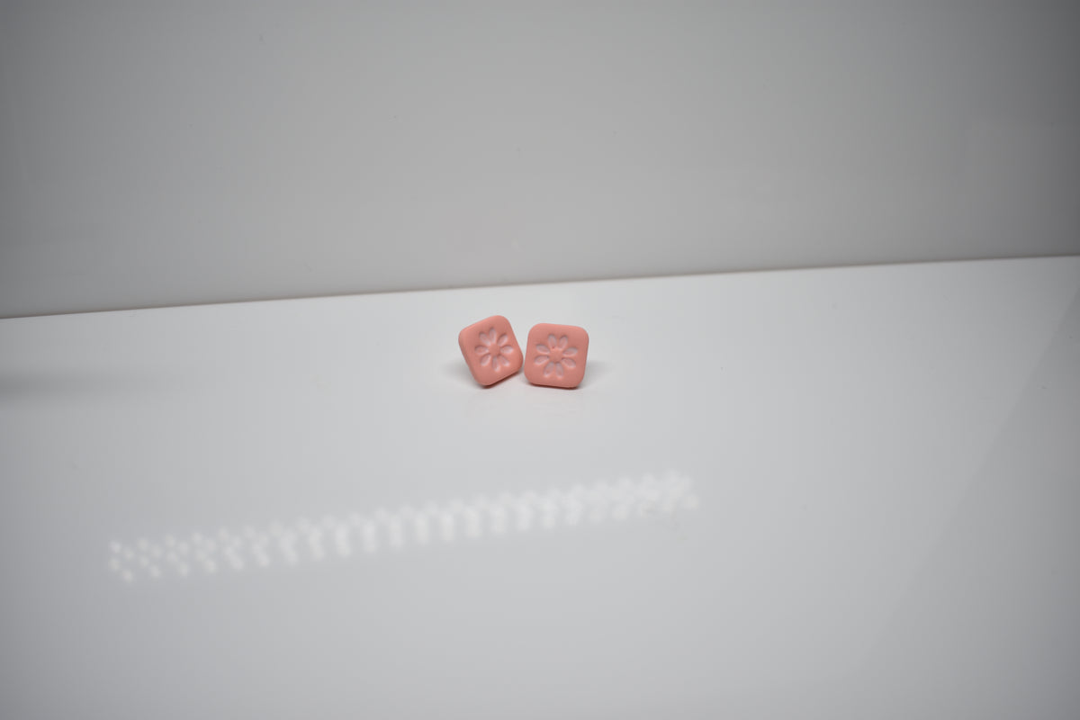 Tile Stud Earrings – Soft Coral