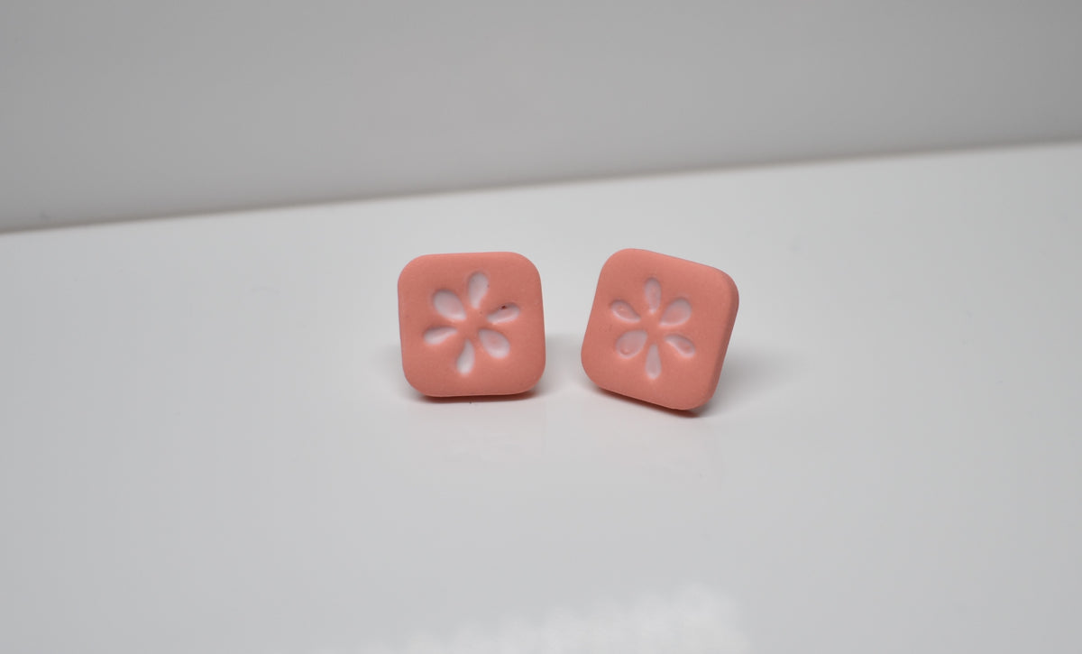 Tile Stud Earrings – Soft Coral