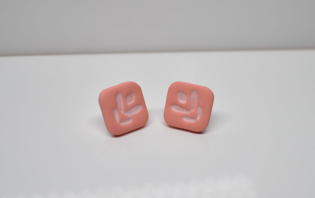 Tile Stud Earrings – Soft Coral