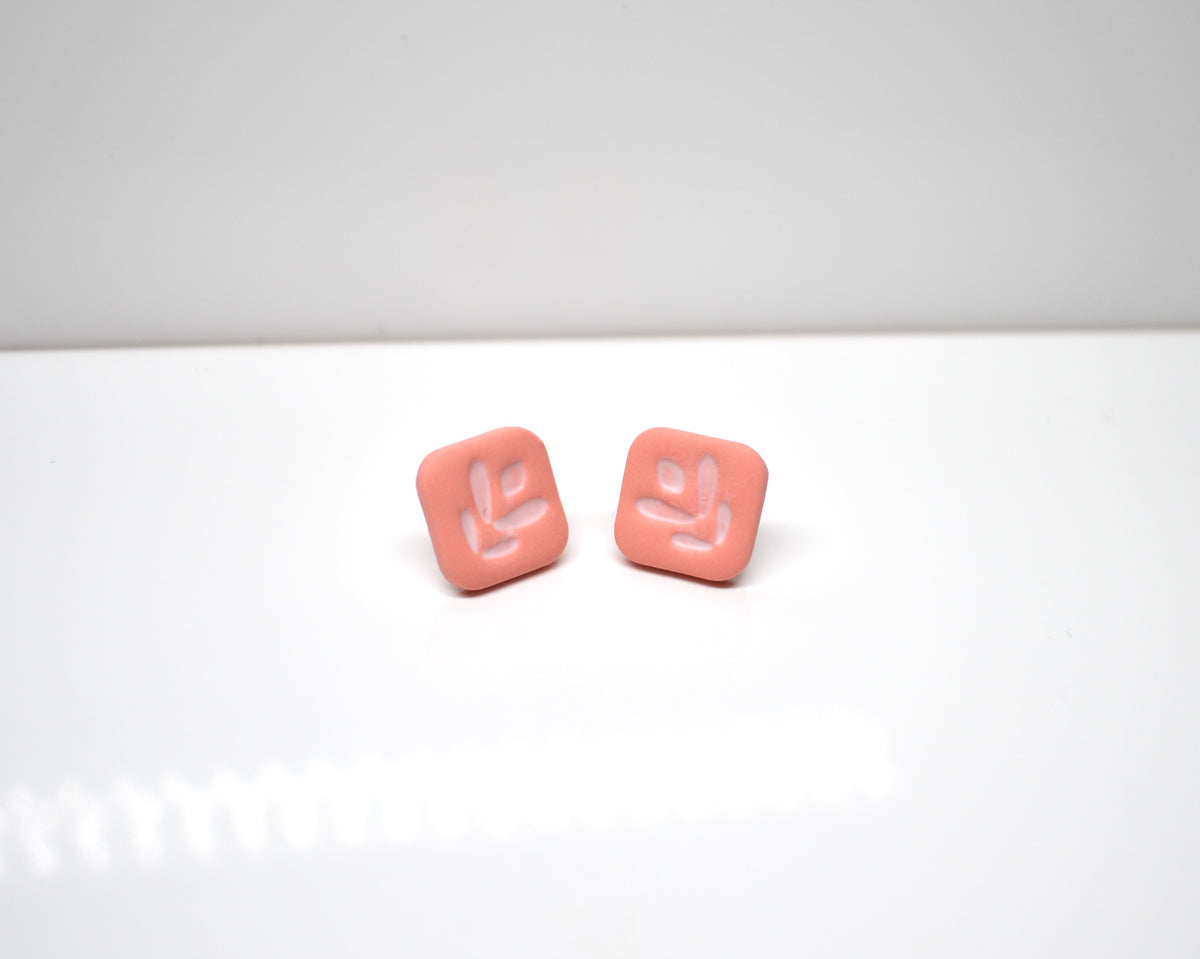 Tile Stud Earrings – Soft Coral