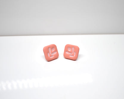 Tile Stud Earrings – Soft Coral