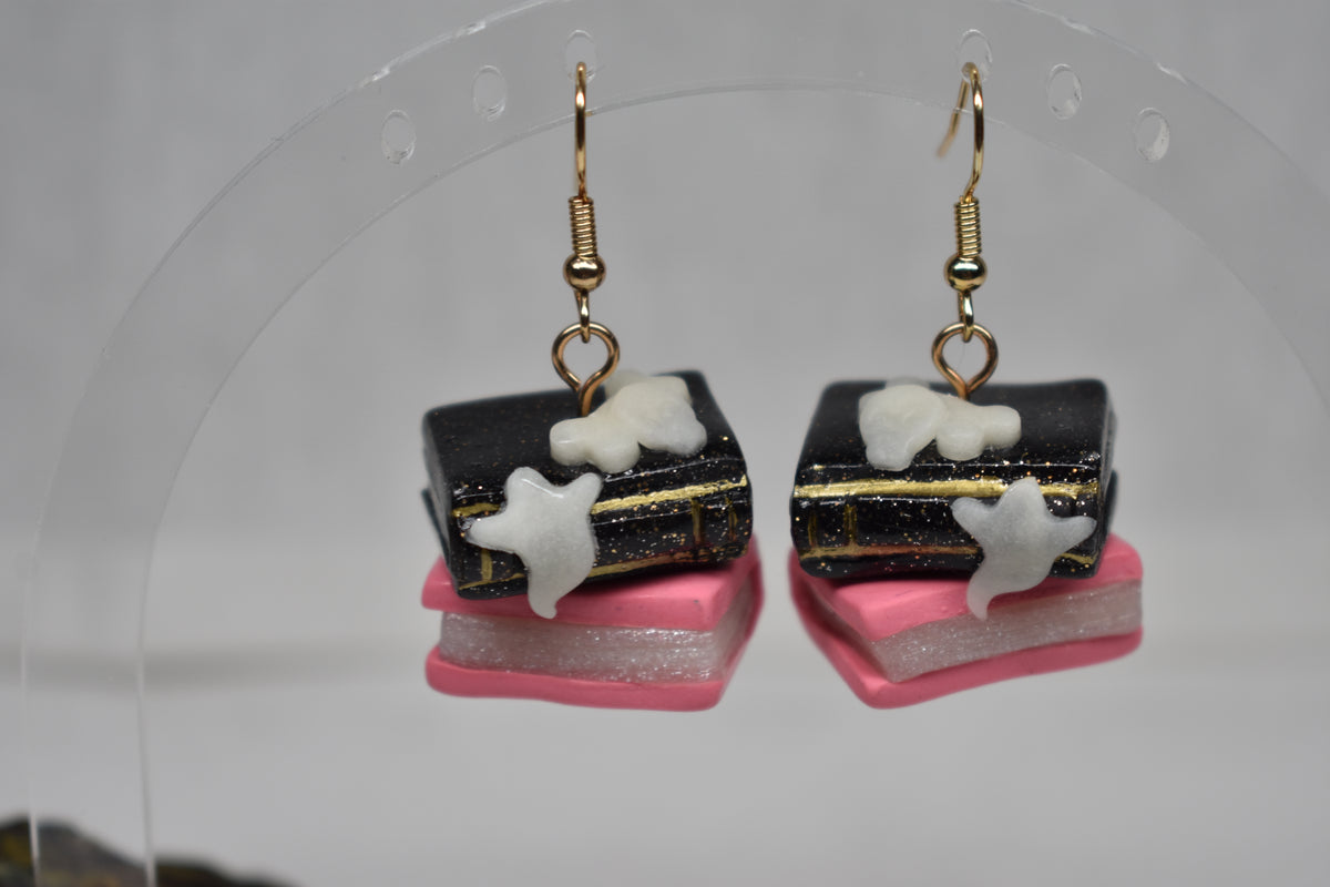 Ghost Skull Book Earrings