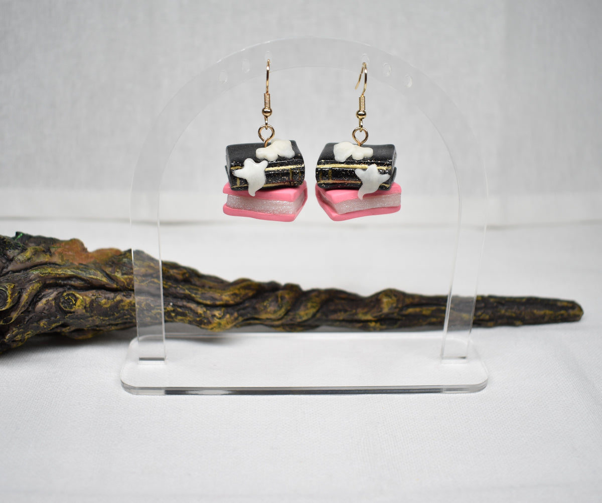 Ghost Skull Book Earrings