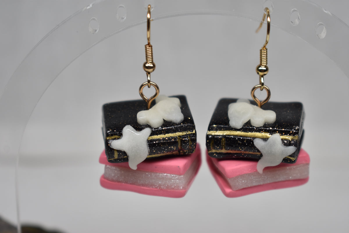 Ghost Skull Book Earrings