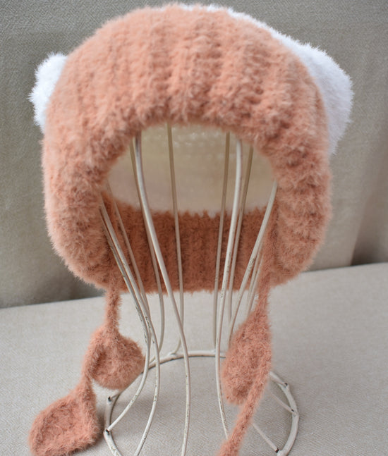 Cat Sack Beanie with Leaves