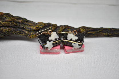Ghost Skull Book Earrings