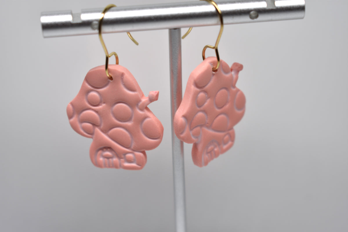 Mushroom House Dangle Earrings – Soft Pink