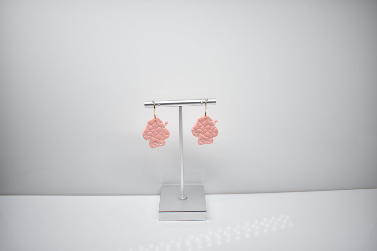 Mushroom House Dangle Earrings – Soft Pink