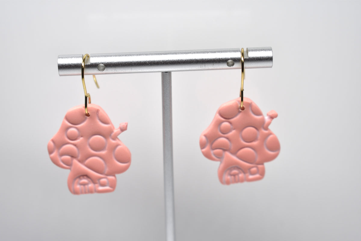 Mushroom House Dangle Earrings – Soft Pink