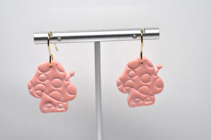 Mushroom House Dangle Earrings – Soft Pink