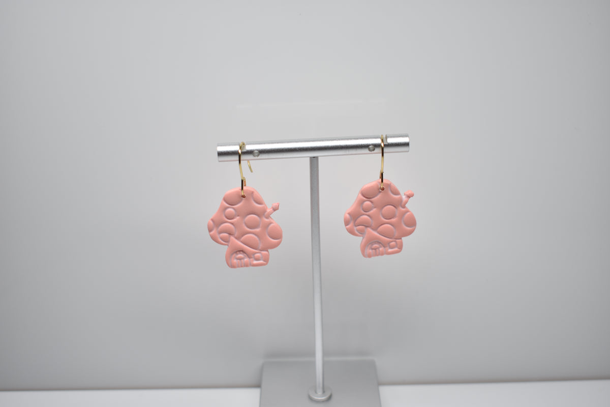 Mushroom House Dangle Earrings – Soft Pink