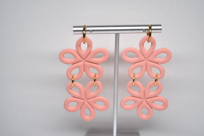 Cascading Petals Double Flower Earrings – Coral
