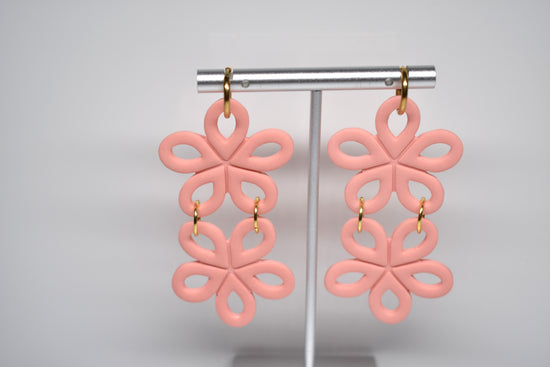 Cascading Petals Double Flower Earrings – Coral