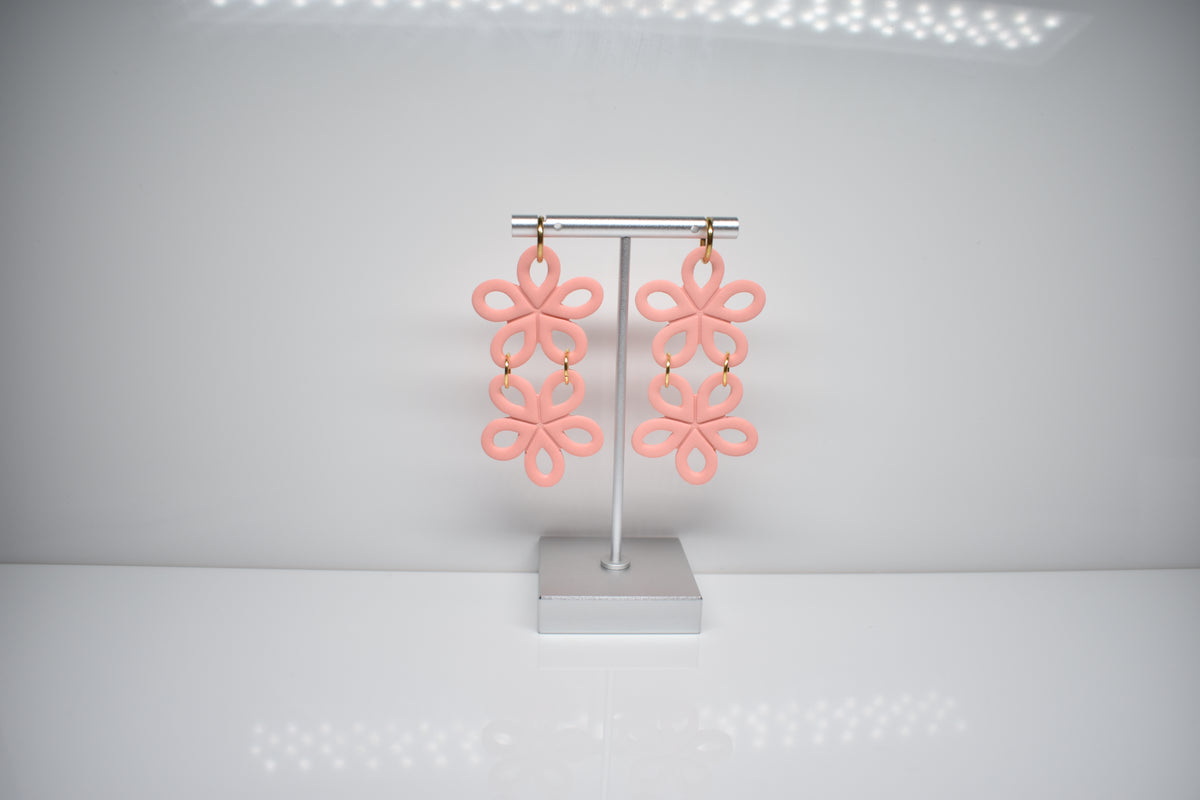 Cascading Petals Double Flower Earrings – Coral