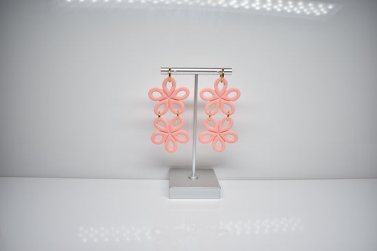 Cascading Petals Double Flower Earrings – Coral