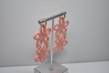 Cascading Petals Double Flower Earrings – Coral